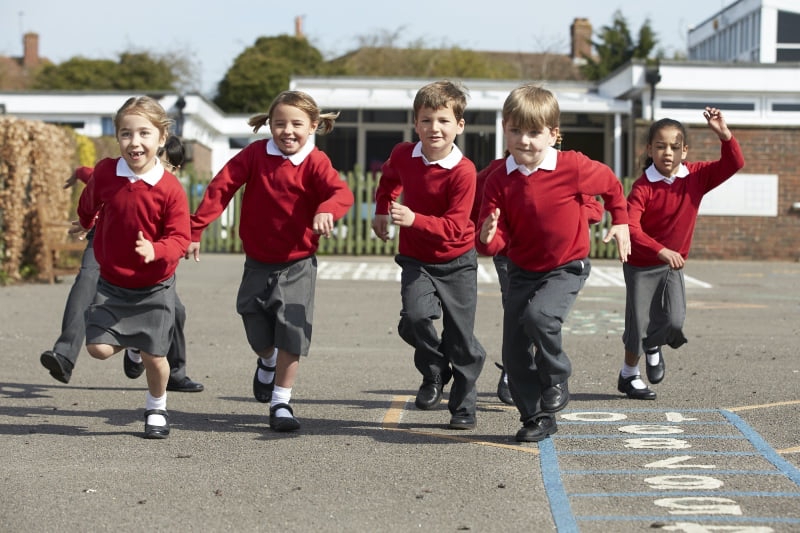 Primary school children running