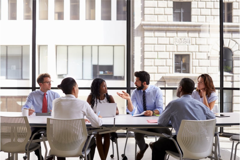workplace meeting around a table
