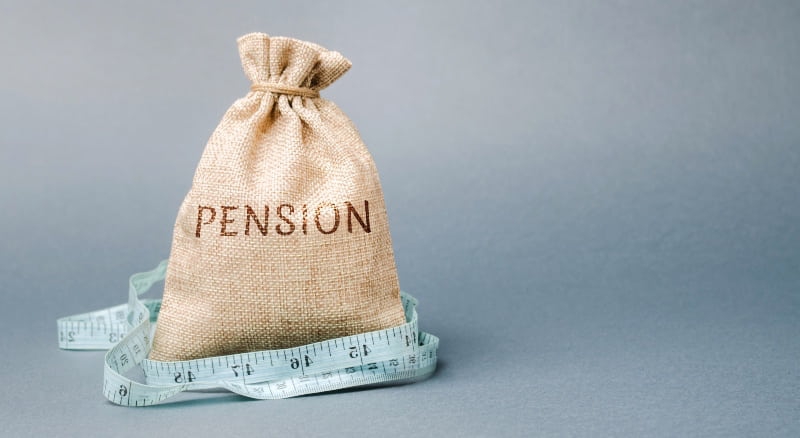 brown sack of coins with pension label