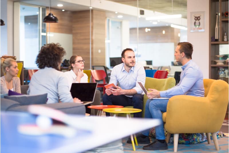 Business owners chatting to a lawyer